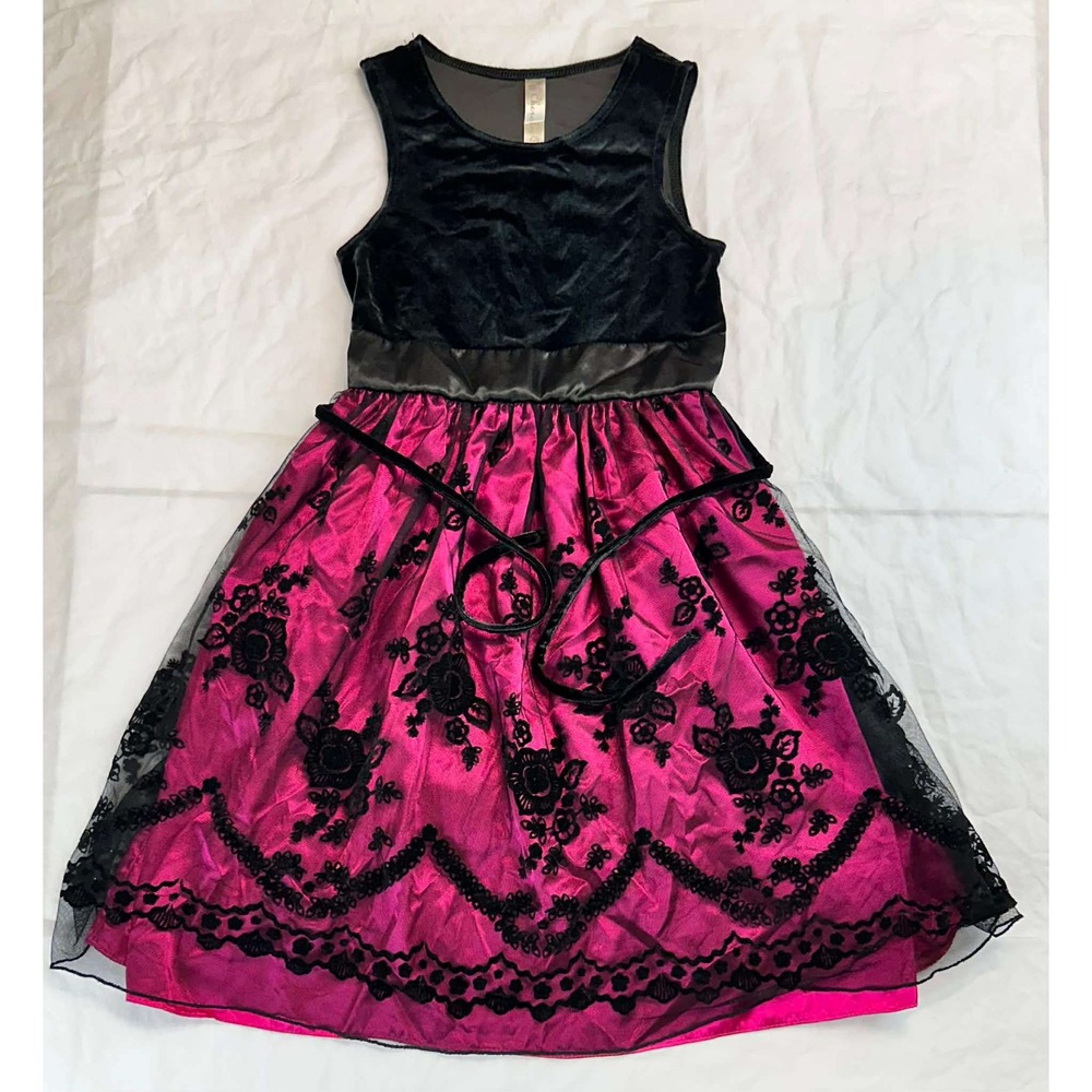 Cherokee Girls Velvet Lace Party Dress Pink Black Sleeveless Formal - Picture 2 of 9